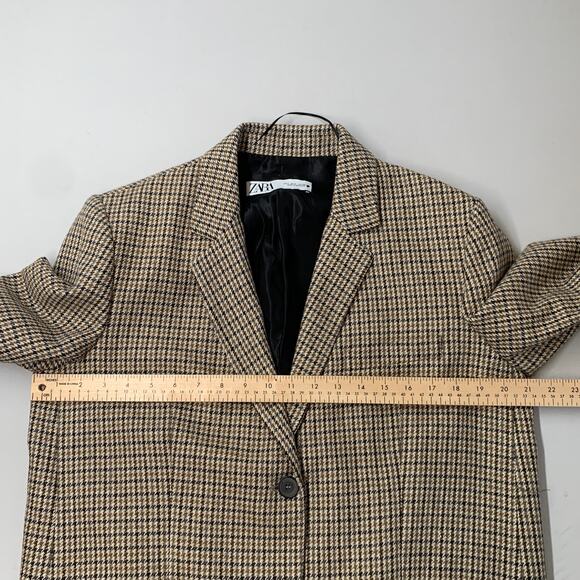 ZARA Blazer Jacket Women Large Brown Black Houndstooth Classic Work Office - Picture 3 of 8